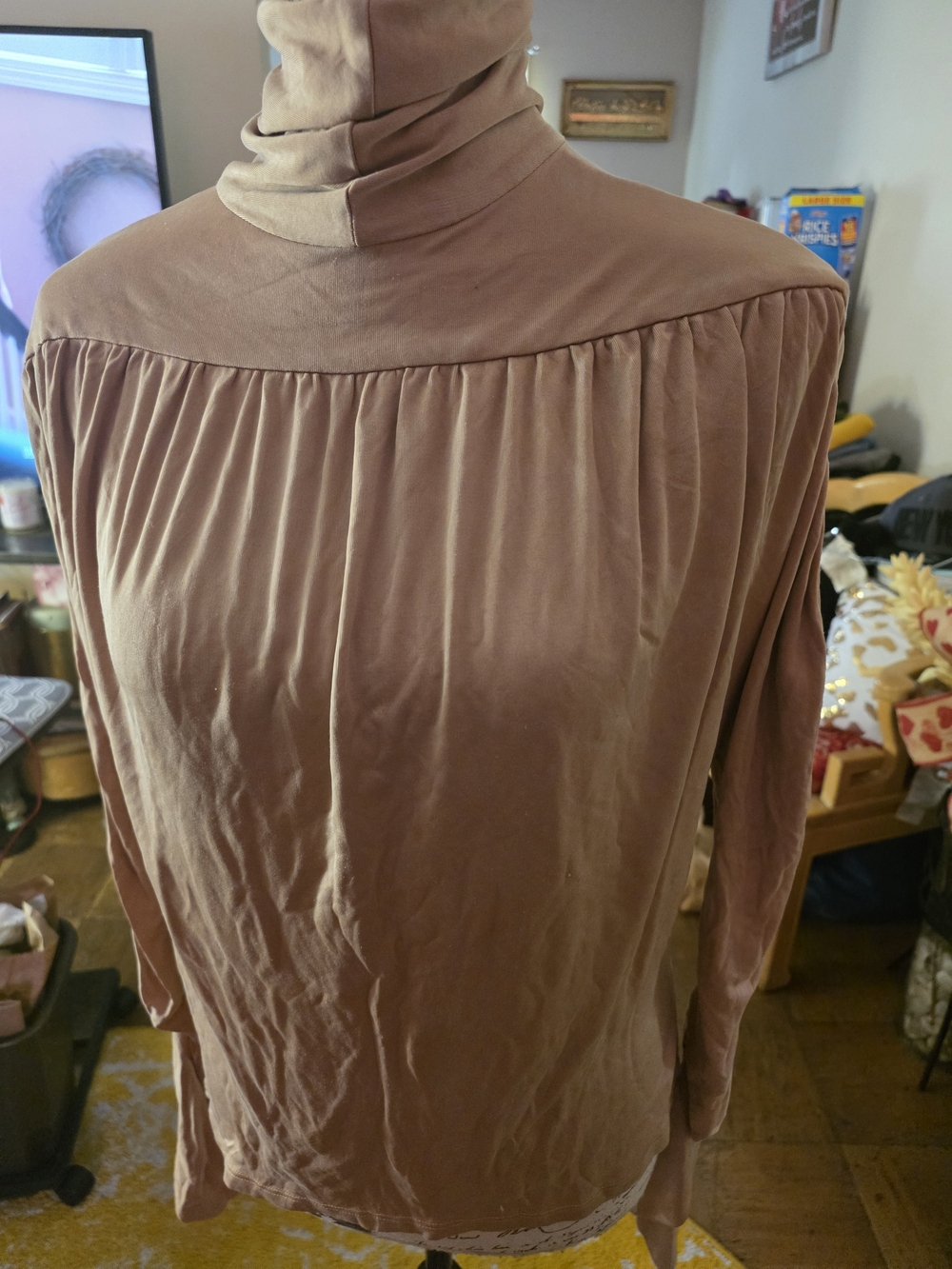 Spiegel 2pc Women’s Turtleneck Long Sleeve Top and Wide Leg Pants W Dusty Mauve